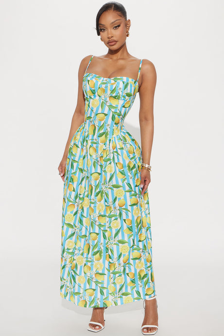 FashionNova Daily Squeeze Striped Lemon Midi Dress