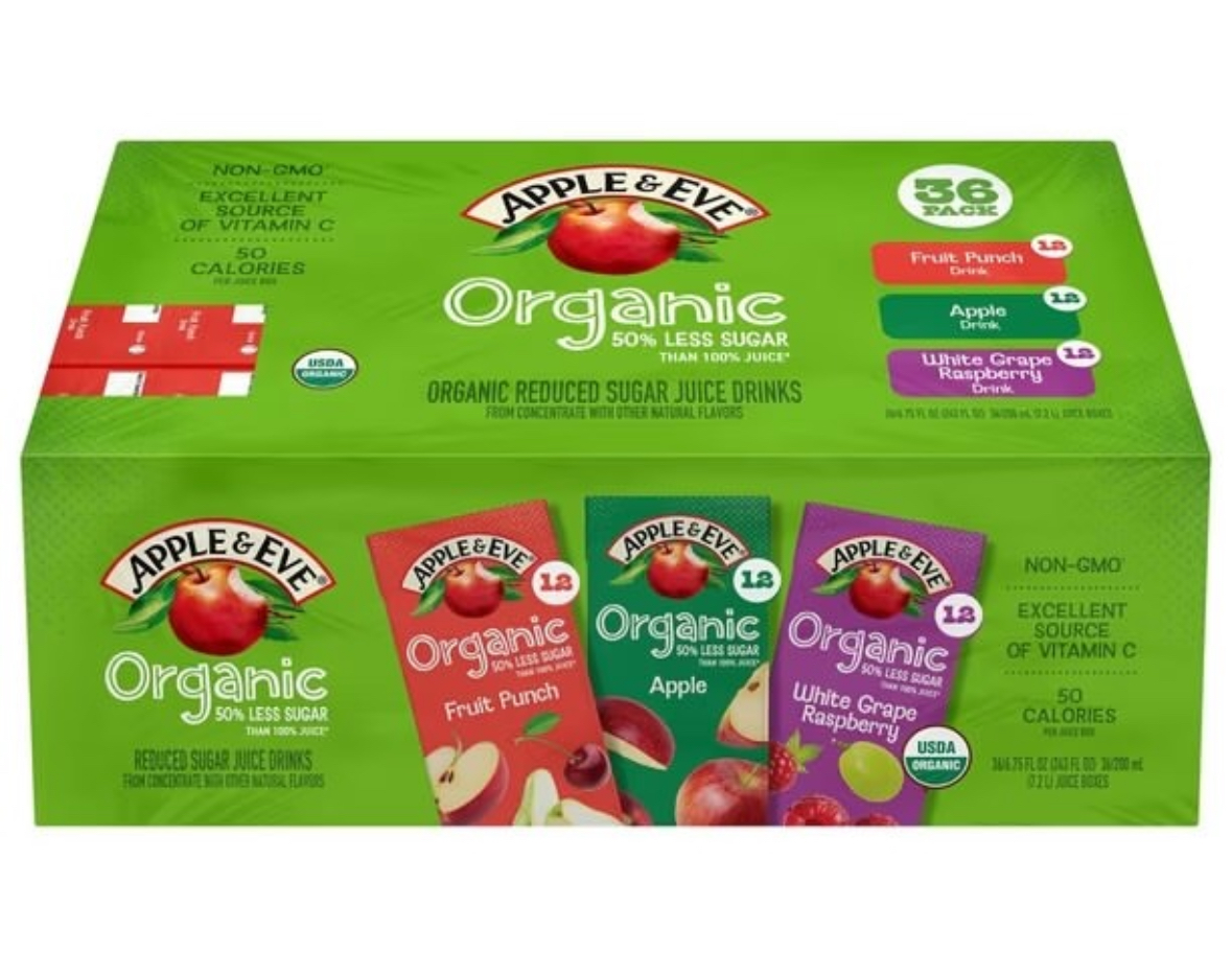 Apple and Eve Organic Reduced Sugar juice 36pk